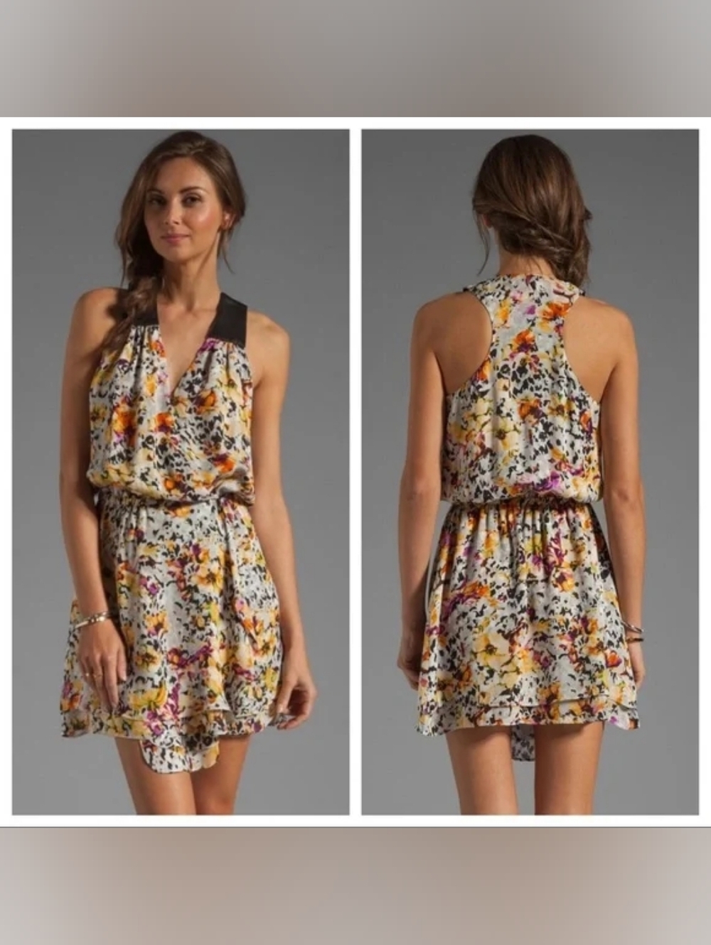 Parker Silk Stylish Women's Printed Smocked Waist Mini Wrap Dress